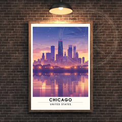 Impression Chicago | Affiche de Voyage Chicago | affiche USA - Chicago la nuit
