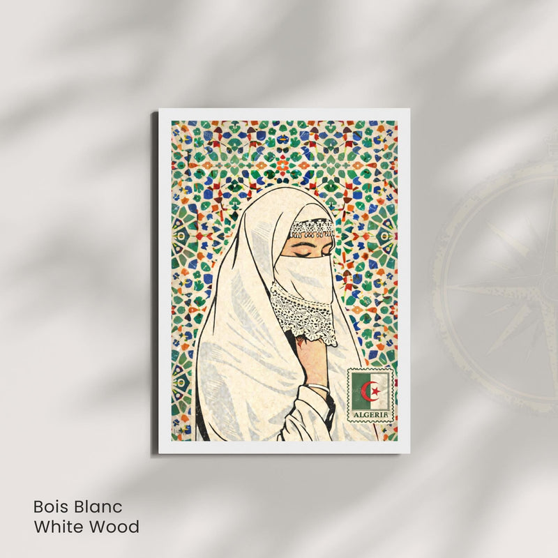 Affiche Femme Algérienne – Art Oriental & Zellige – Illustration Murale Algérie – Décoration Culturelle Maghreb – Poster Vintage